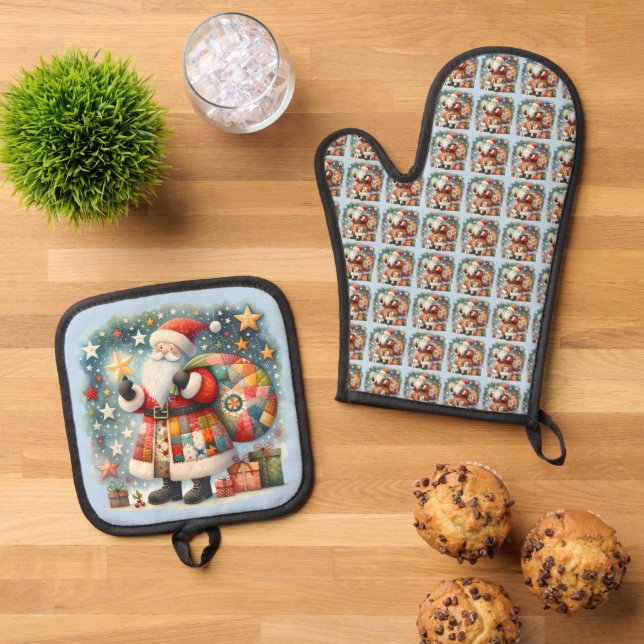 Set De Manoplas Santa Claus de Patchwork Acolchado con Estrellas d (De arriba hacia abajo)