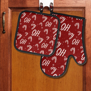 Set De Manoplas Santa Claus Ho Ho Ho Navidades Snowflake Red oscur