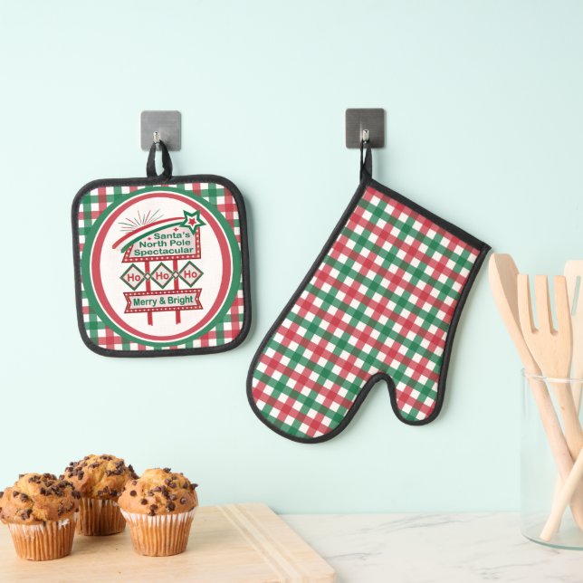 Set De Manoplas Santa Marquee Retro - Ho Ho Merry & Bright (Insitu (colgante))