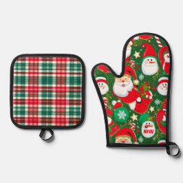 Set De Manoplas Santa Navidad Rojo y Verde