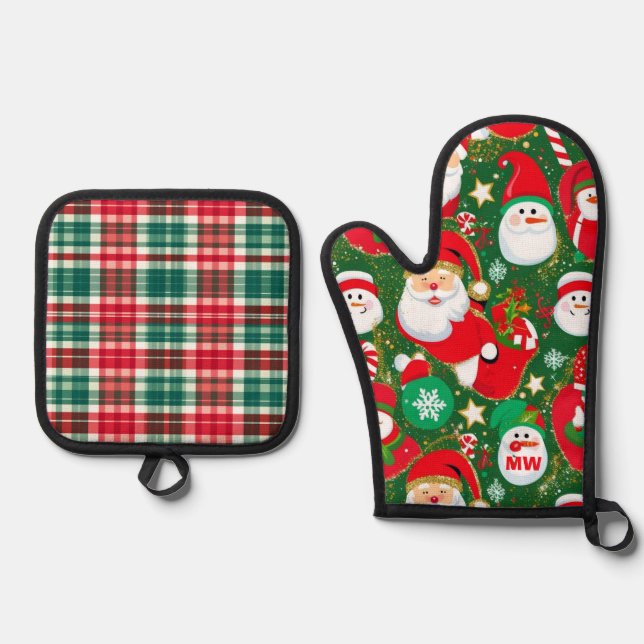 Set De Manoplas Santa Navidad Rojo y Verde (Anverso)