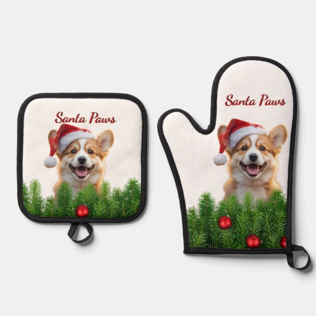 Set De Manoplas Santa Paws Corgi Holiday Kitchen Design (Anverso)