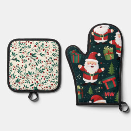 Set De Manoplas Santa y acebo navideños lindos