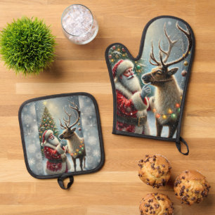 Set De Manoplas Santa Y Reno, Bosque de Nieve, Árbol De Navidad 8