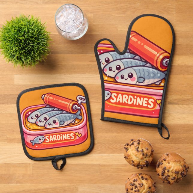 Set De Manoplas Sardinas De Dibujos Animados Lindas (De arriba hacia abajo)