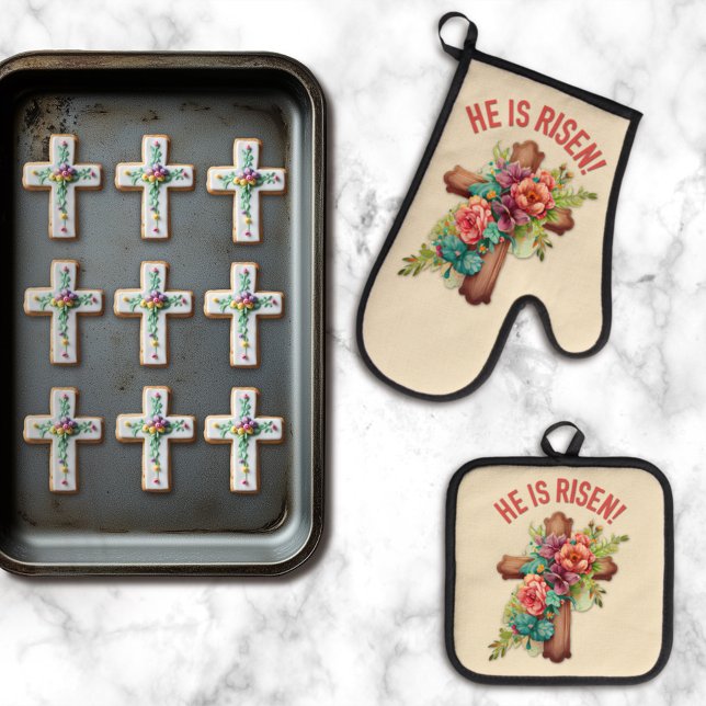 Set De Manoplas Se ha levantado la cruz floral acuática de Pascua (Subido por el creador)