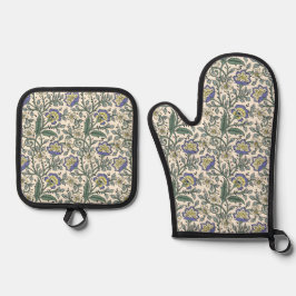 Set De Manoplas Seamless blue, yellow, and white floral pattern 