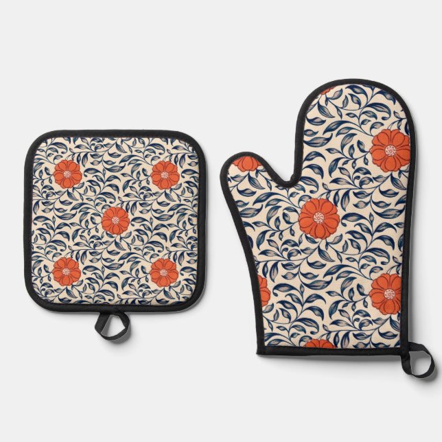 Set De Manoplas Seamless floral pattern with vibrant orange flower (Anverso)