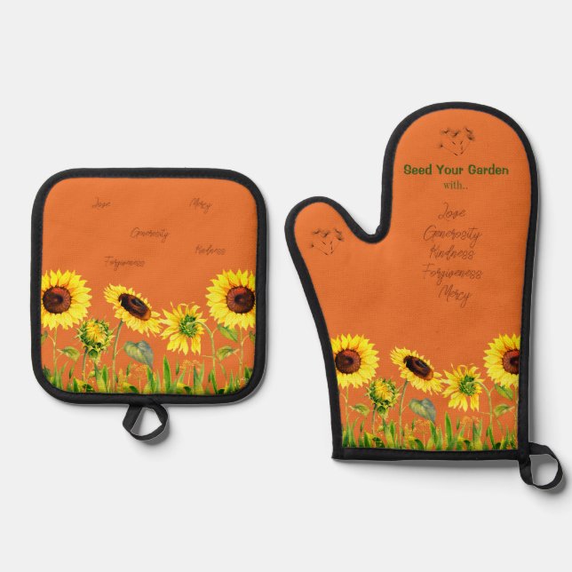 Set De Manoplas Sed Your Garden Sunflowers Script Words (Anverso)