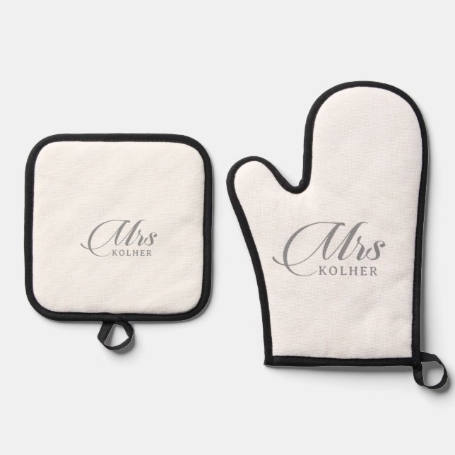 Set De Manoplas Señora Caligrafía Clásica Chic (Anverso)