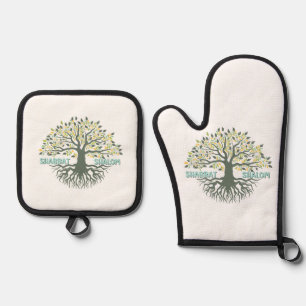 Set De Manoplas Shabbat Shalom Tree of Life Ez Hachaim Challah