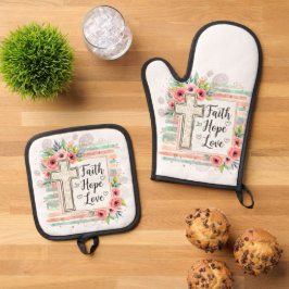 Set De Manoplas Shabby Chic floral Faith Hope Love