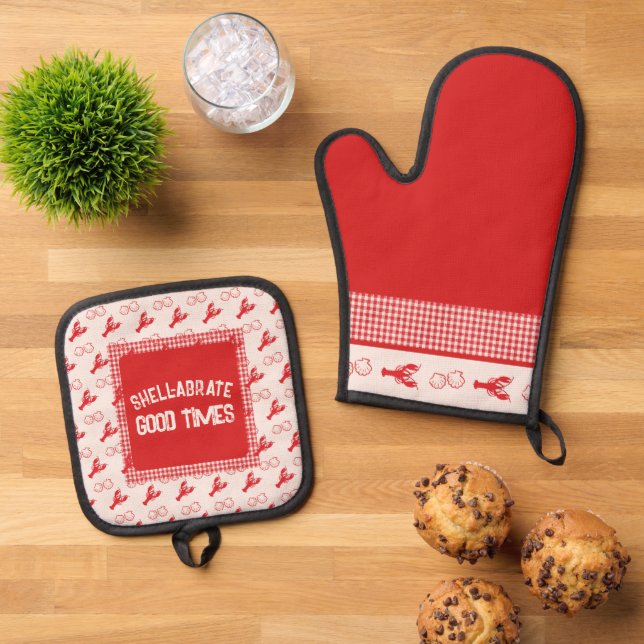 Set De Manoplas Shell-abrate Good Times Casual Seafood Gingham (De arriba hacia abajo)