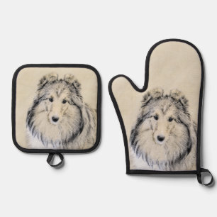 Set De Manoplas Shetland Sheepdog Puppy Pintura Sheltie Perro Arte