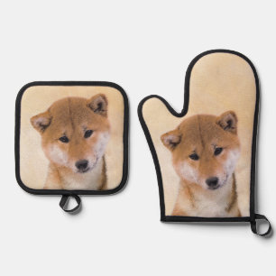 Set De Manoplas Shiba Inu Pintura de Red Cute Original Mascota Per