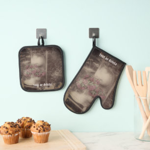 Set De Manoplas Silla de jardín de flores de época personalizada