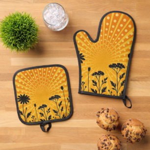 Set De Manoplas Silueta de lunares radiantes dorados en flor