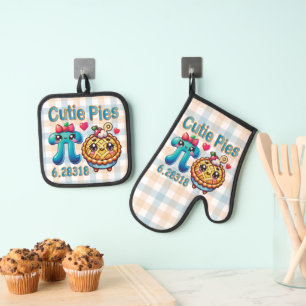 Set De Manoplas Símbolo divertido "Cutie Pies" Cute Pi y Pie Pun