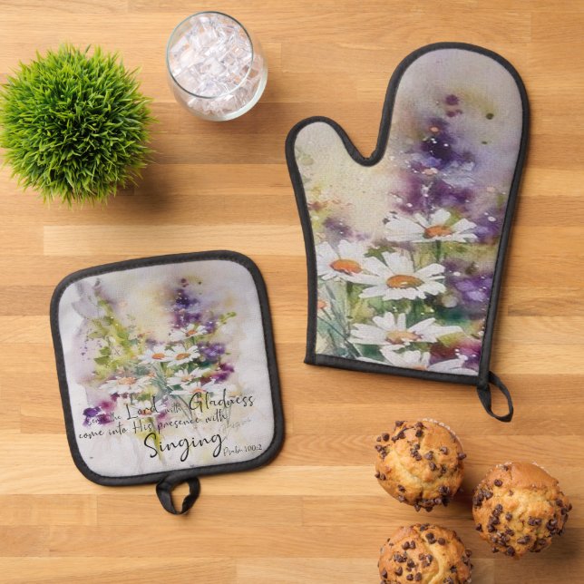 Set De Manoplas Sirve al Señor con flores de alegría  (De arriba hacia abajo)