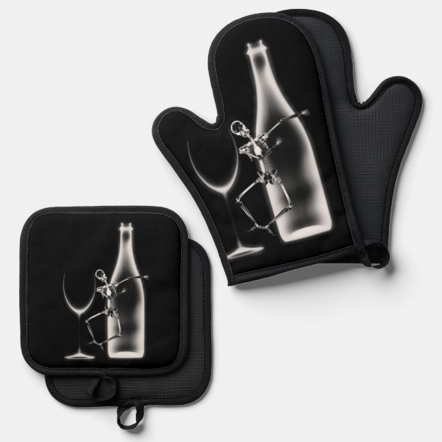 Set De Manoplas Skeleton y vino para la celebración de rayos X (Anverso/Reverso)