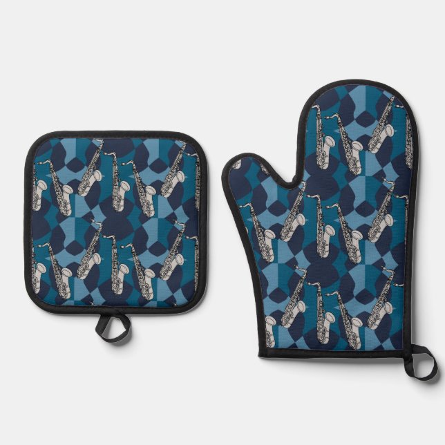 Set De Manoplas Sketchic Saxofhone Gray Pattern (Anverso)