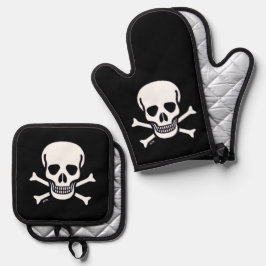 Set De Manoplas Skull n Bones horno de plata negro mitt juego de p