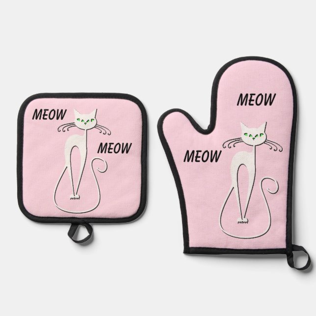 Set De Manoplas Slinky Black Cat dice Meow Meow Pink (Anverso)