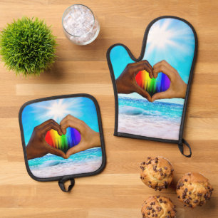 Set De Manoplas SlipperyJoe gradiente de corazón de arcoíris vívid