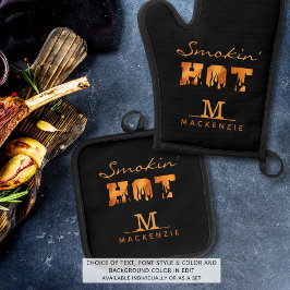 Set De Manoplas SMOKIN HOT Monograma Nombre BBQ