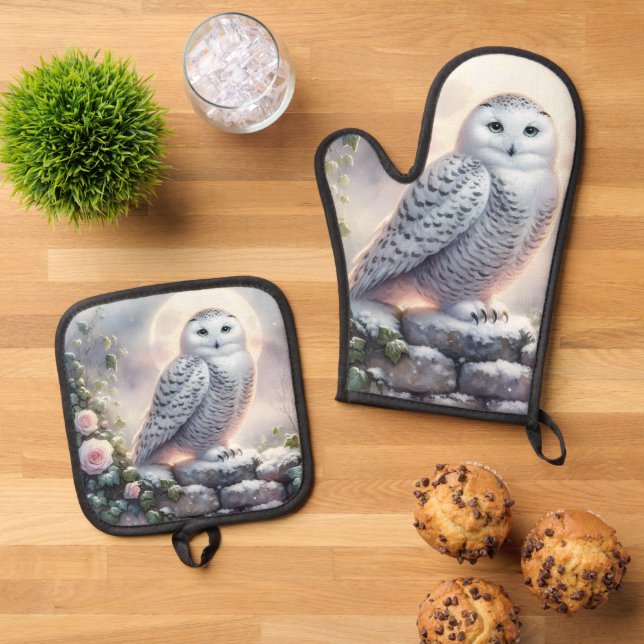 Set De Manoplas Snowy Owl in Moonlit Winter Garden (De arriba hacia abajo)