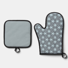 Set De Manoplas Soft Blue Starburst on Slate Grey Pattern