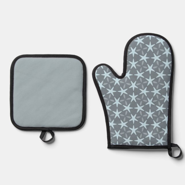 Set De Manoplas Soft Blue Starburst on Slate Grey Pattern (Anverso)