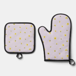 Set De Manoplas Soft Lavender Japanese Yellow Viola Floral Pattern
