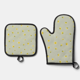 Set De Manoplas Soft Sage Japanese Winter Cosmos Floral Pattern