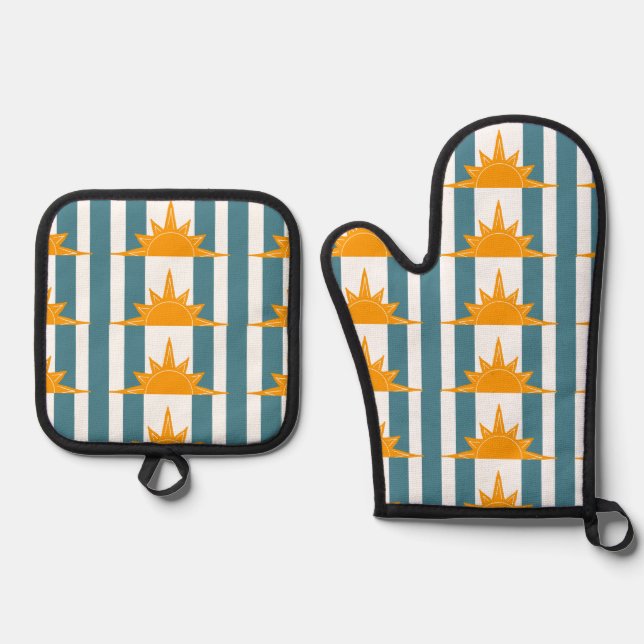 Set De Manoplas Soles Amarillos Naranja Rayas Turquesa (Anverso)
