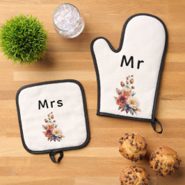 Set De Manoplas Solo Casado Sr. y la Sra. | Monograma floral Boda