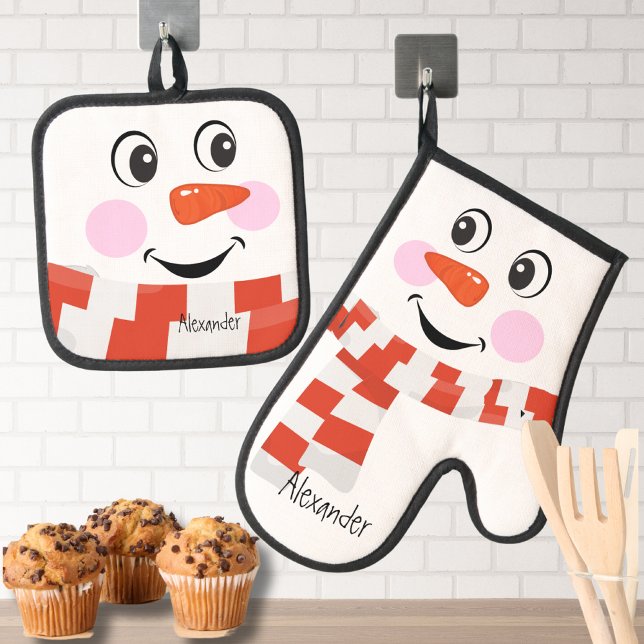 Set De Manoplas Sonrisa divertida en la cara de Snowman, Navidades (Subido por el creador)
