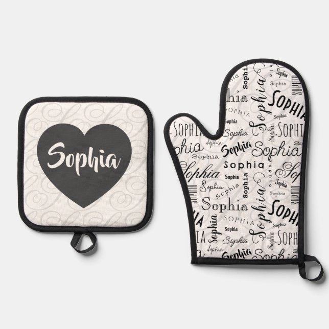 Set De Manoplas Sophia Typography Black White (Anverso)