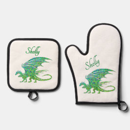 Set De Manoplas Sorprendente Dragón Verde Mosaico Personal