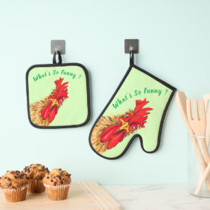 Set De Manoplas Sorprendido Rooster Funny Oven Mitt & Pot Holder S