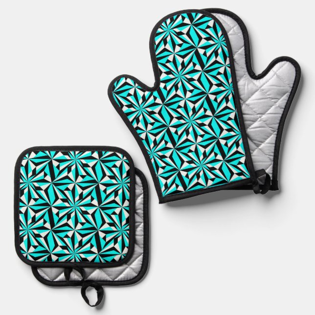 Set De Manoplas Southwest Desert Flowers in Turquoise (Anverso/Reverso)