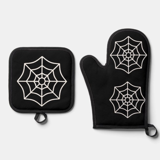 Set De Manoplas Spider Webs Oven Mitt y Pot Holders (Anverso)