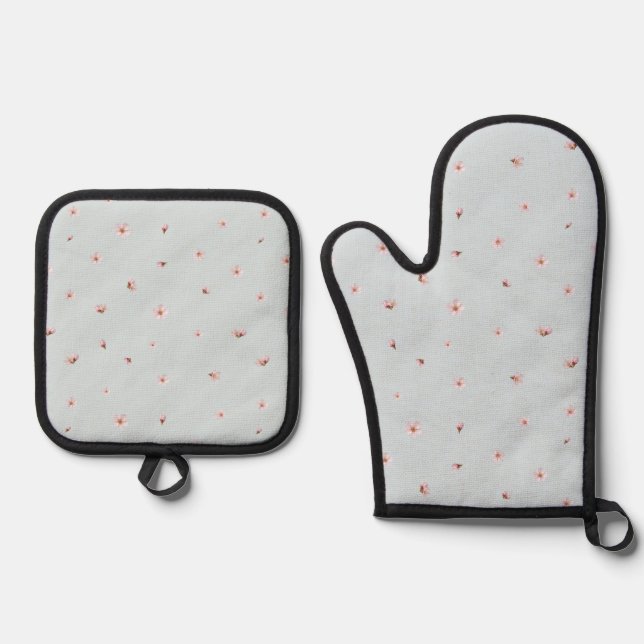 Set De Manoplas Spring Sky Japanese Cherry Blossom Floral Pattern (Anverso)