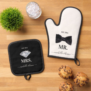 Set De Manoplas Sr. y Sra. Boda Blanco y Negro