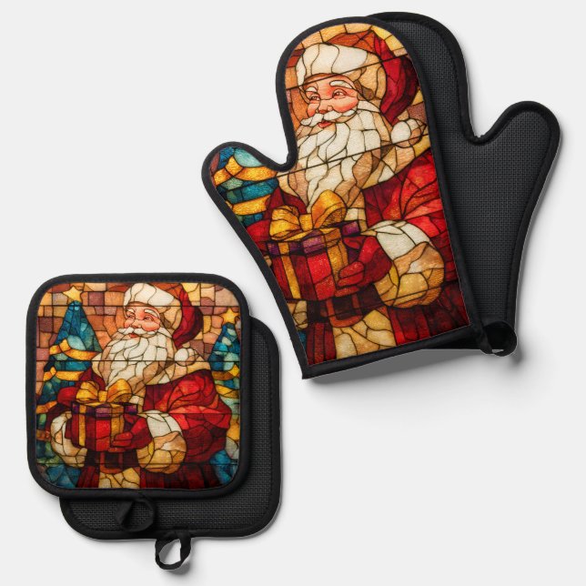Set De Manoplas Stained Glass Santa (Anverso/Reverso)