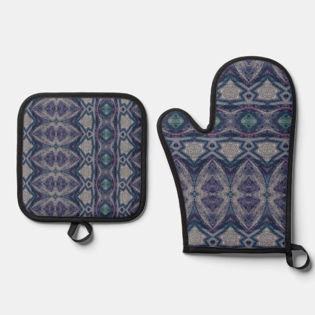 Set De Manoplas stone castle turqoise Oven Mitt and Pot Holders (Anverso)