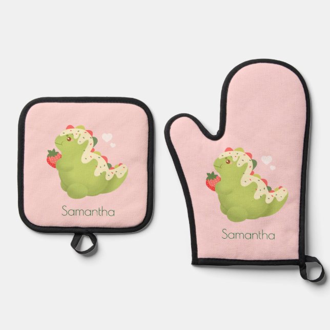 Set De Manoplas Strawberry Matcha Dinosaur  (Anverso)