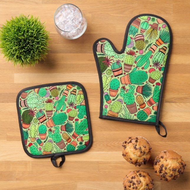 Set De Manoplas Suculento Cactus Potted Plants Green Cacti Garden (De arriba hacia abajo)