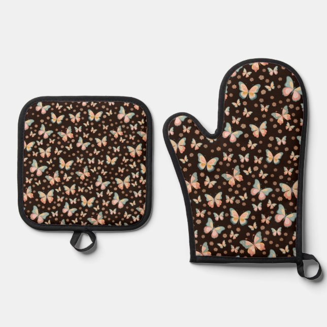 Set De Manoplas Sueños bohemios de mariposas y flores. (Anverso)