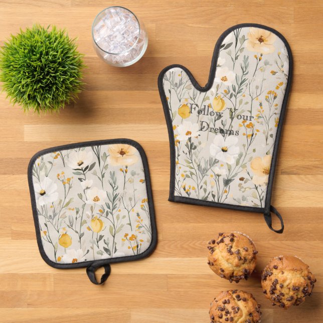 Set De Manoplas Sueños de Flores Blancas Amarillas Bonitas (De arriba hacia abajo)